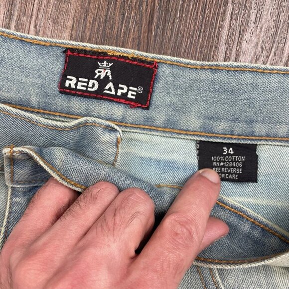 Red Ape Jeans Mens 34 Blue Denim Baggy Wide Leg Hip Hop Rap Streetwear Y2K - Picture 5 of 10